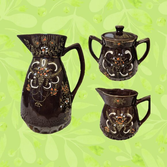 Vintage Japan Ceramic Brown Tea Set - Picture 1 of 15